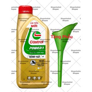 Combo dầu nhớt tổng hợp xe số castrol power-1 10w40 1.000ml + phễu thay nhớt