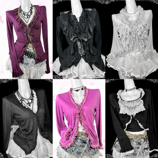 Áo khoác thu đông len lưới bò jeans Coquette Y2K Vintage Gothic Punk Grunge