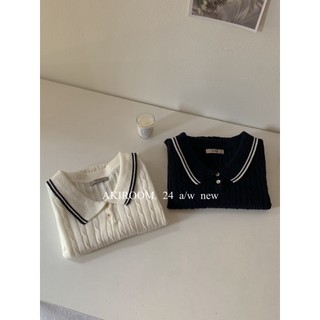 𝐀𝐊𝐈𝐑𝐎𝐎𝐌 | áo len thừng mỏng cộc tay cổ polo bo gấu 5505