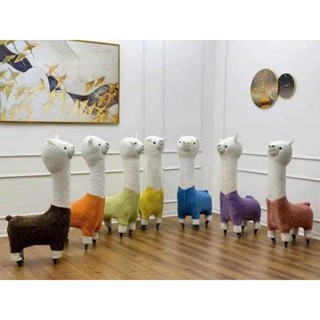  Ghế lạc đà Alpaca siêu cấp đáng yêu ghế con thú lông cừu khung gỗ có bánh xe cao cấp 