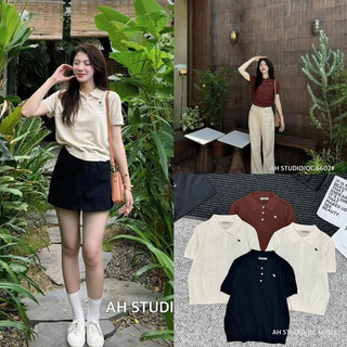 Áo Len Lông Thỏ Cổ Polo Thêu Hình Chú Gấu Hàng quảng Châu siêu xinh