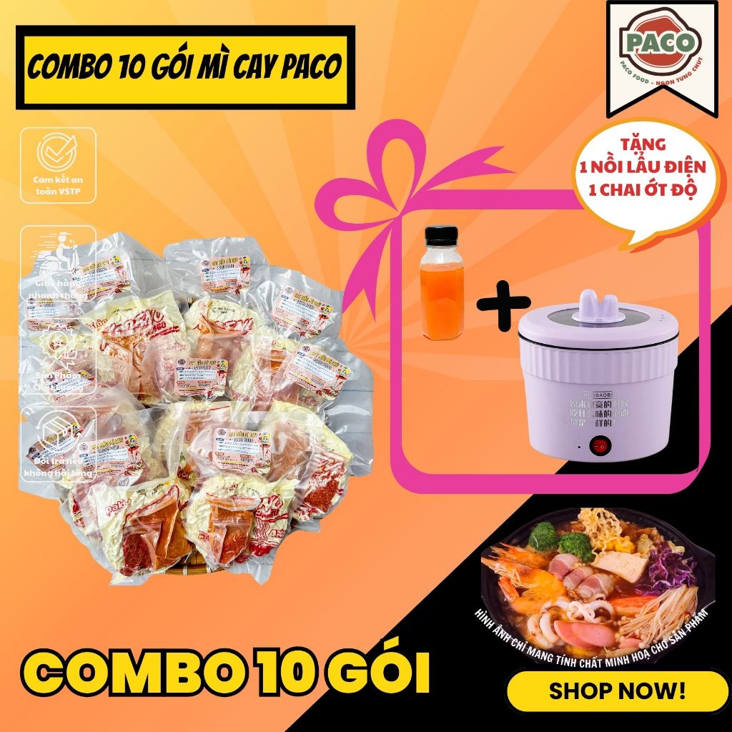 COMBO 10 GÓI MÌ CAY KÈM GÓI BỘT SÚP ĐỘC QUYỀN NHÀ PACO CHUẨN VỊ QUÁN TIỆN LỢI NẤU TẠI NHÀ PACO FOOD