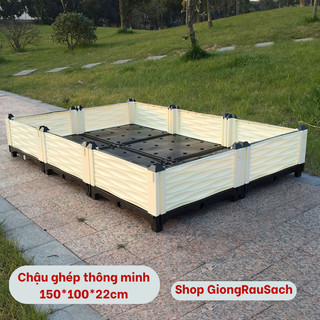 Chậu ghép trồng rau thông minh, luống ghép thông minh trồng cây dài 1.5m rộng 1m cao 1 tầng 22cm