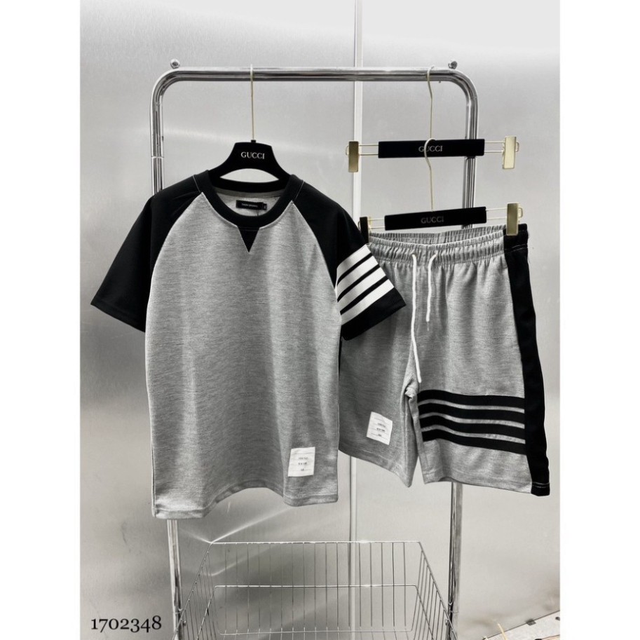 Bộ Quần Áo Cộc Tay Nam Thôm Phối 4 Vạch Chất Cotton Mềm Mịn Mát - Bộ Quần Áo Thể Thao Nam phối 4 Vạch 2 Màu Đen Trắng