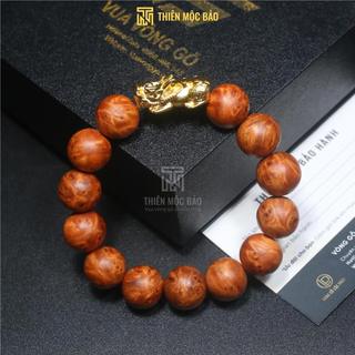 Vòng tay gỗ Nu Huyết Long mix Tỳ hưu đồng - Thu hút may mắn, Bình an, Tài lộc | Thiên Mộc Bảo
