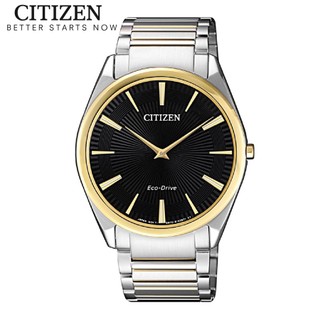 Đồng hồ nam citizen eco-drive siêu mỏng dây thép không gỉ ar3078-88e - mặt đen
