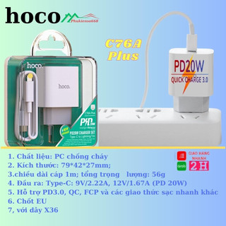 Bộ sạc nhanh c76 plus pd20w pd3.0,cốc sạc nhanh chính hãng