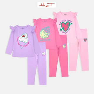 Đồ bộ tay dài, đồ bộ dài bé gái H&T chất thun cotton co giãn 4 chiều, mềm mịn cho bé từ 10-35kg-DBTBG014