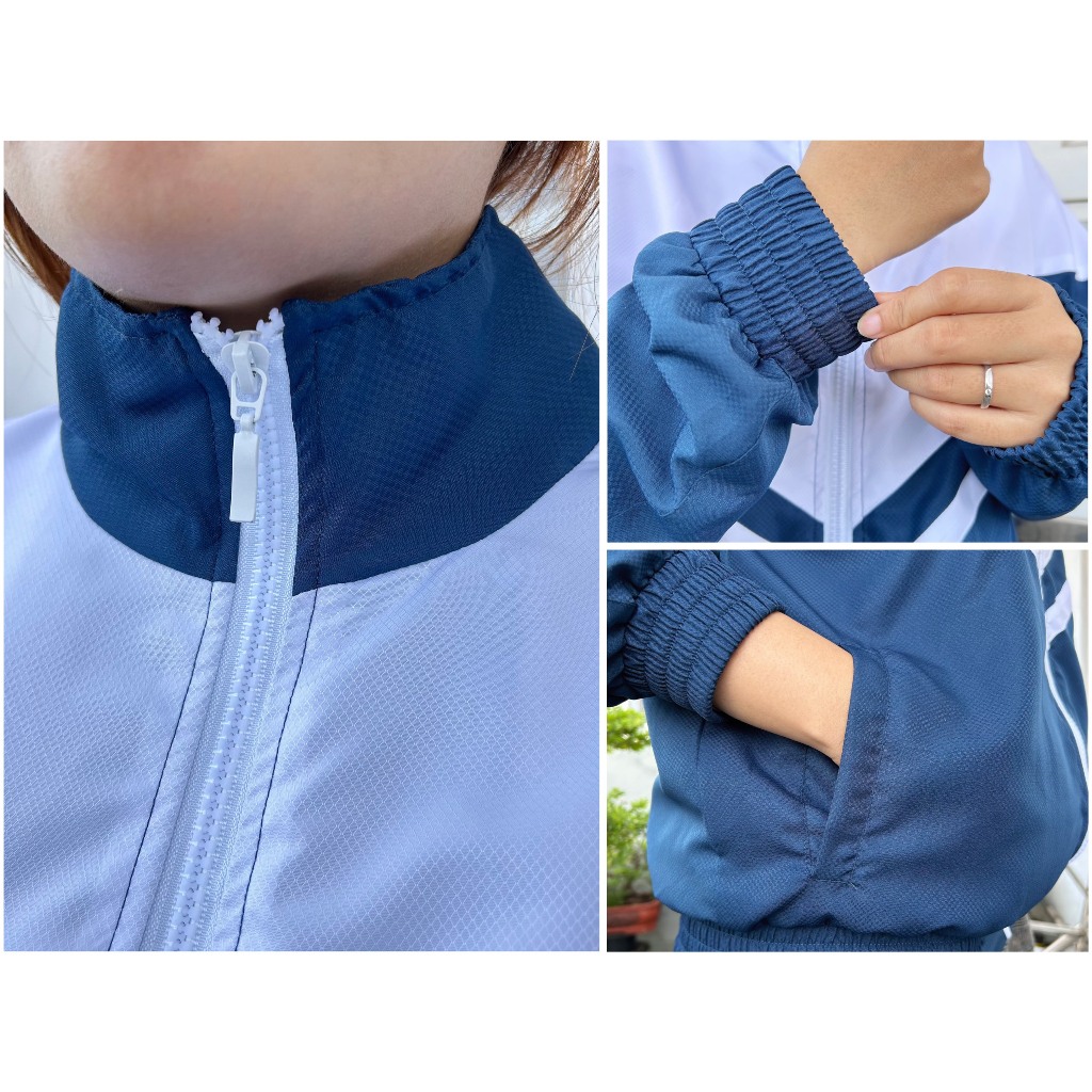 Áo Khoác Đồng Phục Học Sinh,Sinh Viên,vải dù 2 lớp, khóa kéo cao cấp, màu xanh đen phối trắng,nhận in LOGO | BigBuy360 - bigbuy360.vn