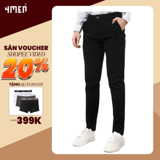 Quần kaki nam trơn đẹp 4MEN QK004 kiểu dáng dài, form slimfit tôn dáng, vải kaki cotton co giãn thoáng mát