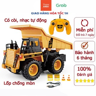 Đồ chơi xe khai thác mỏ điều khiển từ xa nâng hạ thùng phát nhạc, có còi xe tần số 2.4G tỷ lệ 1:22