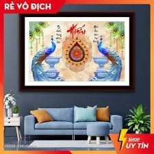 Tranh đính đá đồng hồ chữ hiếu KT:100x65cm. Tranh gắn đá khách tự đính