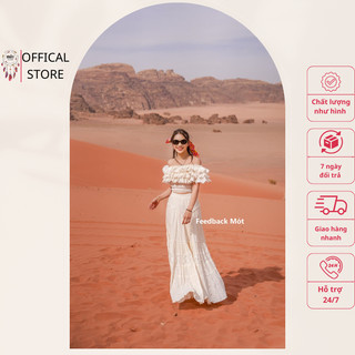 Áo xô trễ vai bèo  xù, eo chun co dãn Mót Boho mã 2045