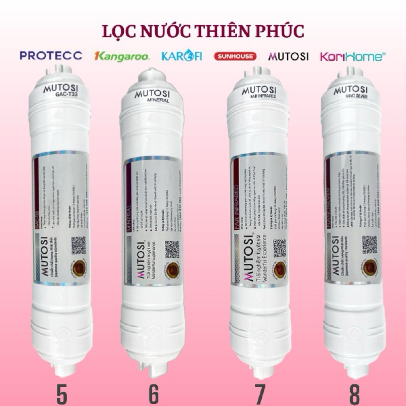 Combo Lõi Khoáng Mutosi 5678 - Trọn Bộ 5678 Lõi Khoáng Mutosi Thay Cho Máy Lọc Nước