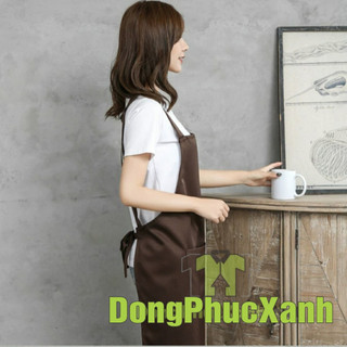 Tạp dề dây đeo qua vai màu nâu Tạp dề chữ H Tạp dề nam nữ Tạp dề yếm Tạp dề quán cà phê