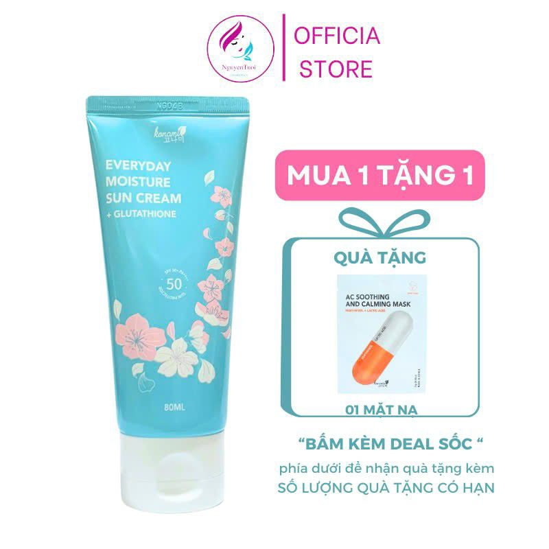 Kem Chống Nắng KONAMI Hàn Quốc Everyday Moisture Sun Cream + Glutathione SPF 50+ PA++++ 80ML