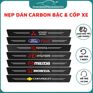 Miếng dán bậc cửa, decal dán chống trầy bậc chân, bậc cốp xe oto, xe hơi vân carbon dán full keo siêu dính