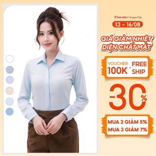 Áo sơ mi các màu nữ công sở Thái Hòa thiết kế giấu cúc dài tay sợi tre 23ASW-103