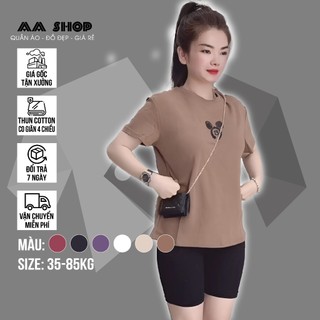 Set đồ bộ nữ mùa hè chất cotton áo cụt tay quần lửng legging mã f