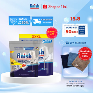Viên rửa chén bát Finish Quantum 60viên/36viên hương chanh/táo chanh/không mùi nhập khẩu EU, làm sạch nhanh chóng