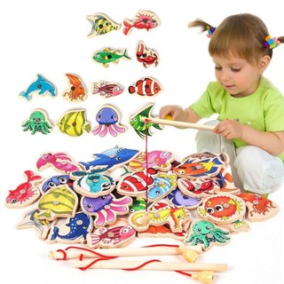  Set 15   30 Đồ Chơi Câu Cá Bằng Gỗ Hoạt Hình Cho Trẻ Em Bé trai Bé gái 