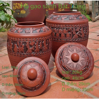 hũ gạo sành Bát Tràng khắc hoạ tiết trống đồng
