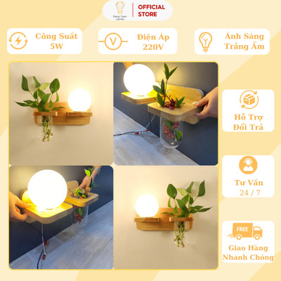 Đèn Tường Energy Green Lighting Kệ Gỗ Chao Thủy Tinh DT-3019 - Trang Trí Phòng Ngủ / Góc Làm Việc
