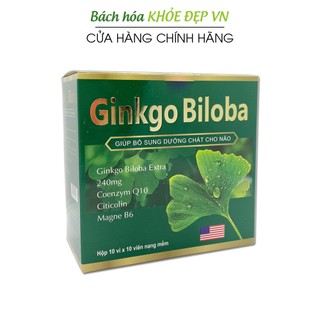 Hoạt huyết dưỡng não Ginkgo Biloba (xanh lá) Citicolin Q10 thảo dược - 100 viên