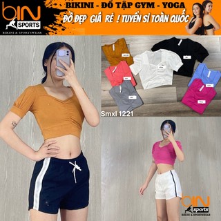 Áo thun nữ tập gym yoga aerobic thể thao croptop ngắn tay chất liệu thun poly thoáng mát thấm hút mồ hôi BINSPORTS A131