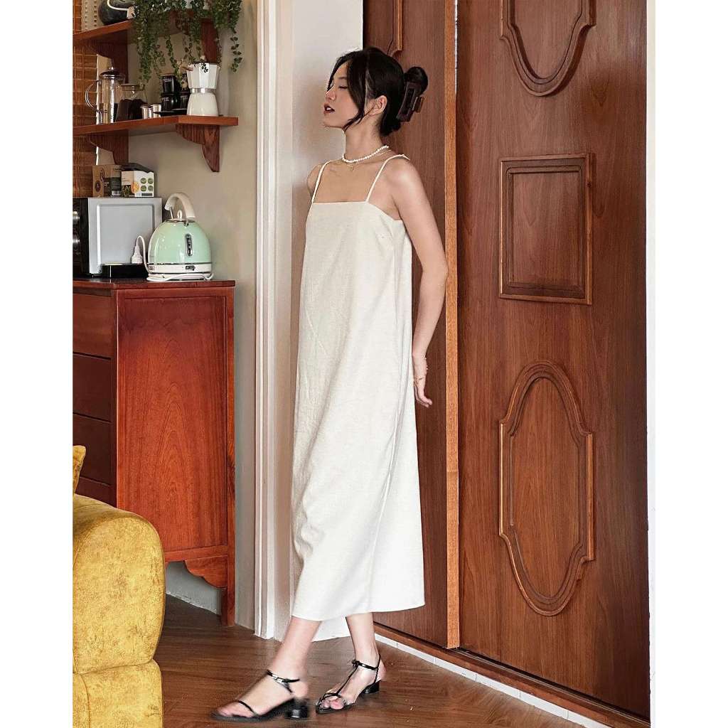 Đầm 2 dây xuông Basic Dress chất Linen