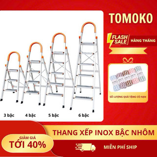 Thang Gấp Gọn 3 4 5 6 7 Bậc TOMOKO Khung Thang Chữ A Nhập Khẩu 1.5M - 2M Thang Inox 304 Nhôm Ghế Gia Đình( BH 12 Tháng )