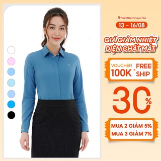Áo sơ mi nữ dài tay công sở nhiều màu vải kẻ chìm sợi tre cao cấp Thái Hòa ASW0101-R12