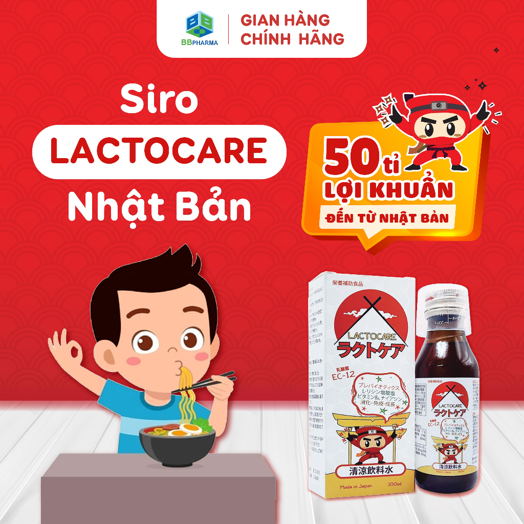 (CB 3 chai + quà) Siro Lactocare Nhật Bản giúp cải thiện hệ tiêu hóa, con ăn khỏe, đề kháng khỏe, phát triển toàn diện