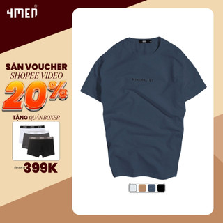 Áo thun nam cổ tròn 4MEN AT029 ngắn tay, in chữ MINIMALIST, vải cotton dày dặn, thấm mồ hôi, co gãn, thoáng mát