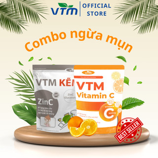 VTM Vitamin C và VTM Kẽm ZinC combo hỗ trợ tăng đề kháng, ngăn ngừa mụn, làm đẹp da.
