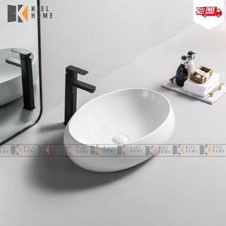 Chậu rửa mặt lavabo để ban elip men sứ nano kháng khuẩn chính hãng bảo hành 10 năm - KIEL HOME
