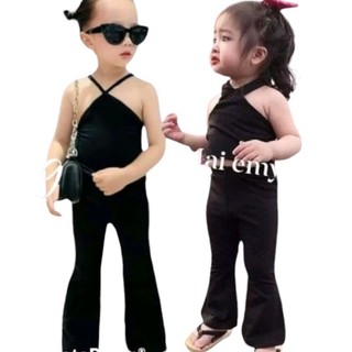 Sét áo cổ yếm phối quần loe xinh cho bé