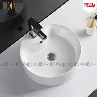 Chậu rửa mặt lavabo tròn trắng chất men nano kháng khuẩn bảo hành chính hãng 10 năm - KIEL HOME