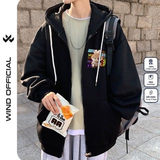 Áo hoodie unisex thời trang form rộng WIND LA.BU.BU CHIL, Áo khoác zip dây kéo nam nữ nỉ bông oversize hot hit