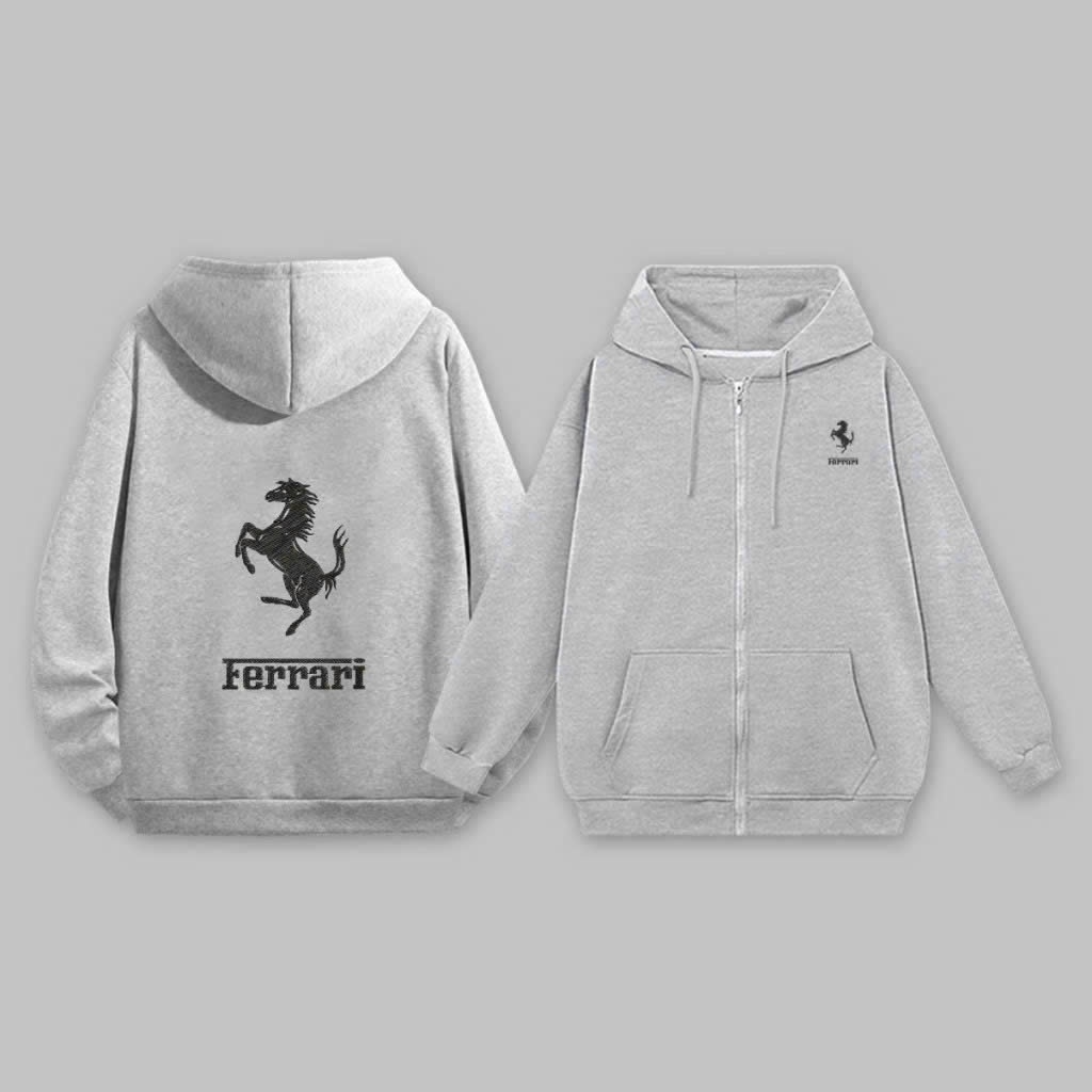 Áo hoodie nỉ Zip thêu hinh ngựa FERRARI, Áo hoodie basic from dáng unisex phong cách Hàn Quốc nam nữ