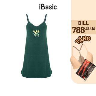 Đầm ngủ hai dây thun Cotton in hoạ tiết phía trước iBasic SW007