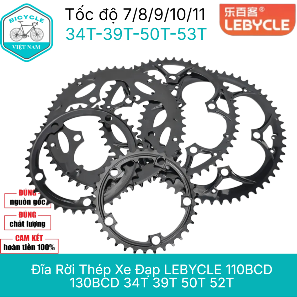 Đĩa Rời Thép Xe Đạp LEBYCLE 110BCD / 130BCD – 34T 39T 50T 53T, Phù Hợp 7/8/9/10/11 Tốc Độ