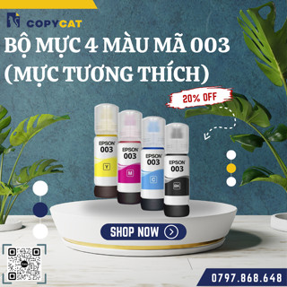 Bộ mực 4 màu mã 003 cho máy Epson L3210, L3250, L3150...(mực tương thích) - (Mua combo tặng 1 chai)