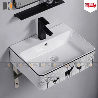 Chậu rửa mặt lavabo treo tường men nano kháng khuẩn hoa văn hươu bảo hành chính hãng 10 năm - KIEL HOME