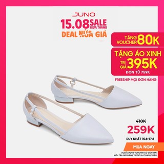 Giày Búp Bê Nữ 3cm Thời Trang Mũi Nhọn JUNO Da Trơn Khoét Eo BB03021