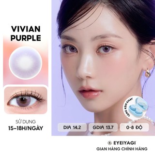 Kính áp tròng eyeiyagi lens tím vivian purple cận 3 tháng độ cận 0-8 dia 14.2mm
