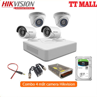 Trọn Bộ 4 Camera Quan Sát Hikvision 2.0 megapixel Full HD 1080P kèm HDD 2TB và 60 mét dây liền nguồn đúc sẵn 2 đầu