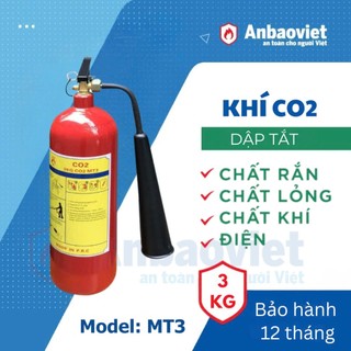 Bình chữa cháy khí CO2_3kg, model: MT3, có tem kiểm định, chuyên chữa cháy điện, thiết bị điện tử