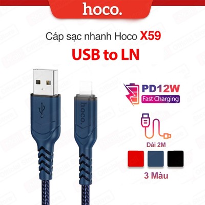 Cáp sạc nhanh USB to IP Hoco X59 dùng cho ip6/7/8/X hỗ trợ truyền dữ liệu, dài 1m/2m