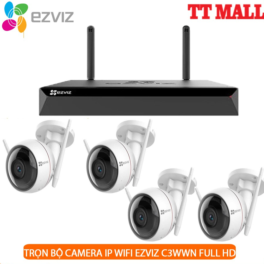 Bộ Kit Camera IP EZVIZ CS-C3WN 2MP 4 Camera, đầu ghi CS-X5S-4W 4 kênh - Kèm HDD